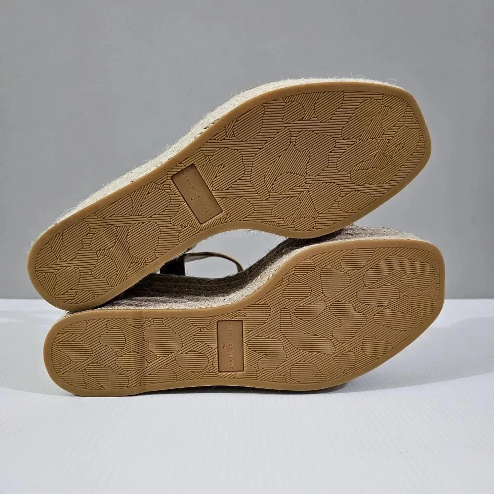 Veronica Beard Reema Espadrille Wedge Sandal Womens 10 Woven Mustard Leather NEW